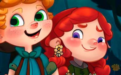 Hansel y Gretel caminando por el bosque